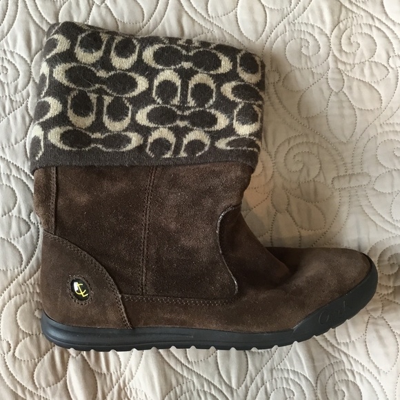 Coach Tatum Signature C Wool and Sued Brown Boots, Size 8 - Picture 4 of 13